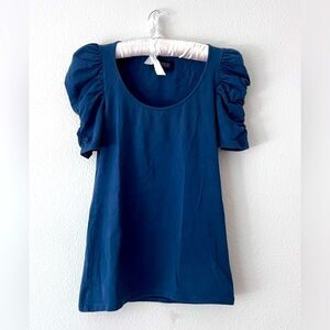 || ZARA BASICS || PUFF-SLEEVE NAVY TOP ||